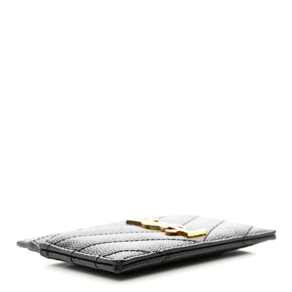 Saint Laurent Grain De Poudre Matelasse Chevron Monogram Credit Card Case Black 4 of 9
