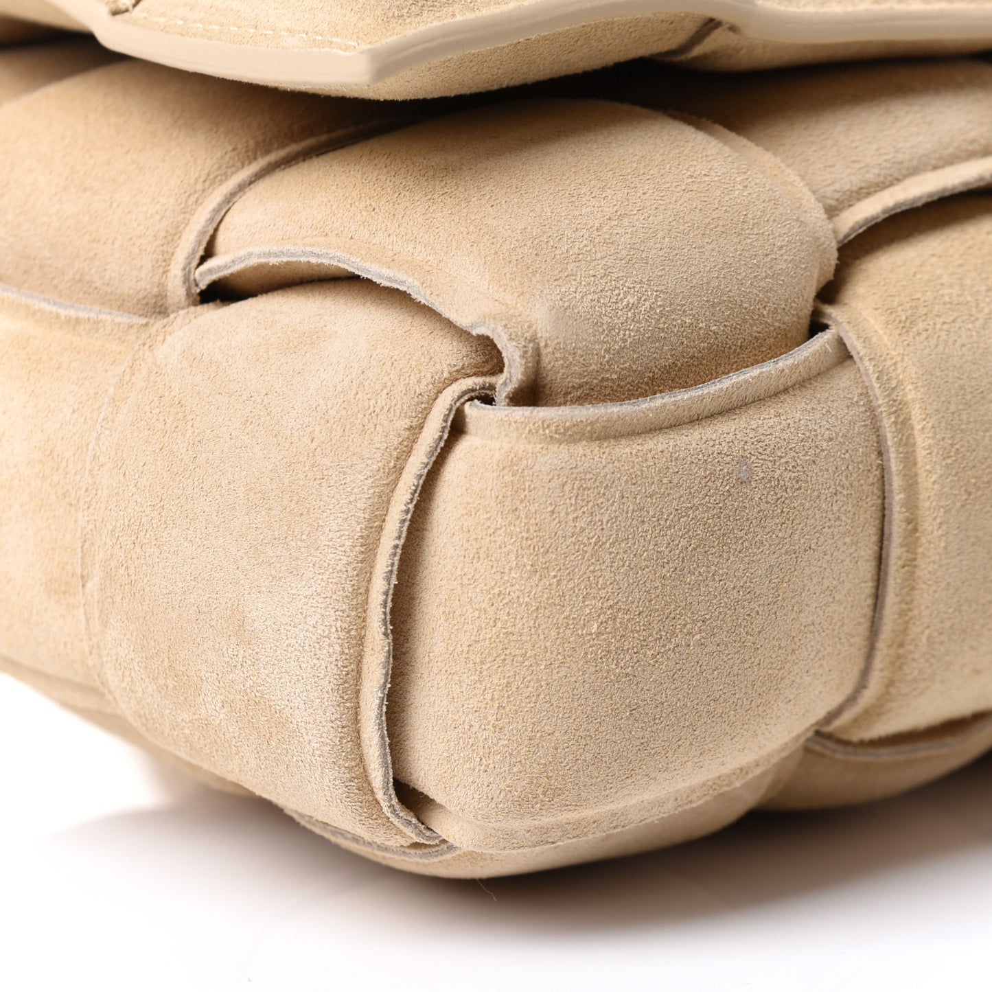 Suede Calfskin Maxi Intrecciato Padded Cassette Crossbody Bag Sand