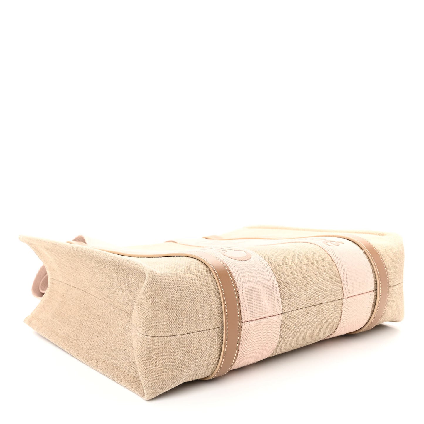 Linen Calfskin Medium Woody Ribbon Tote Blushy Beige