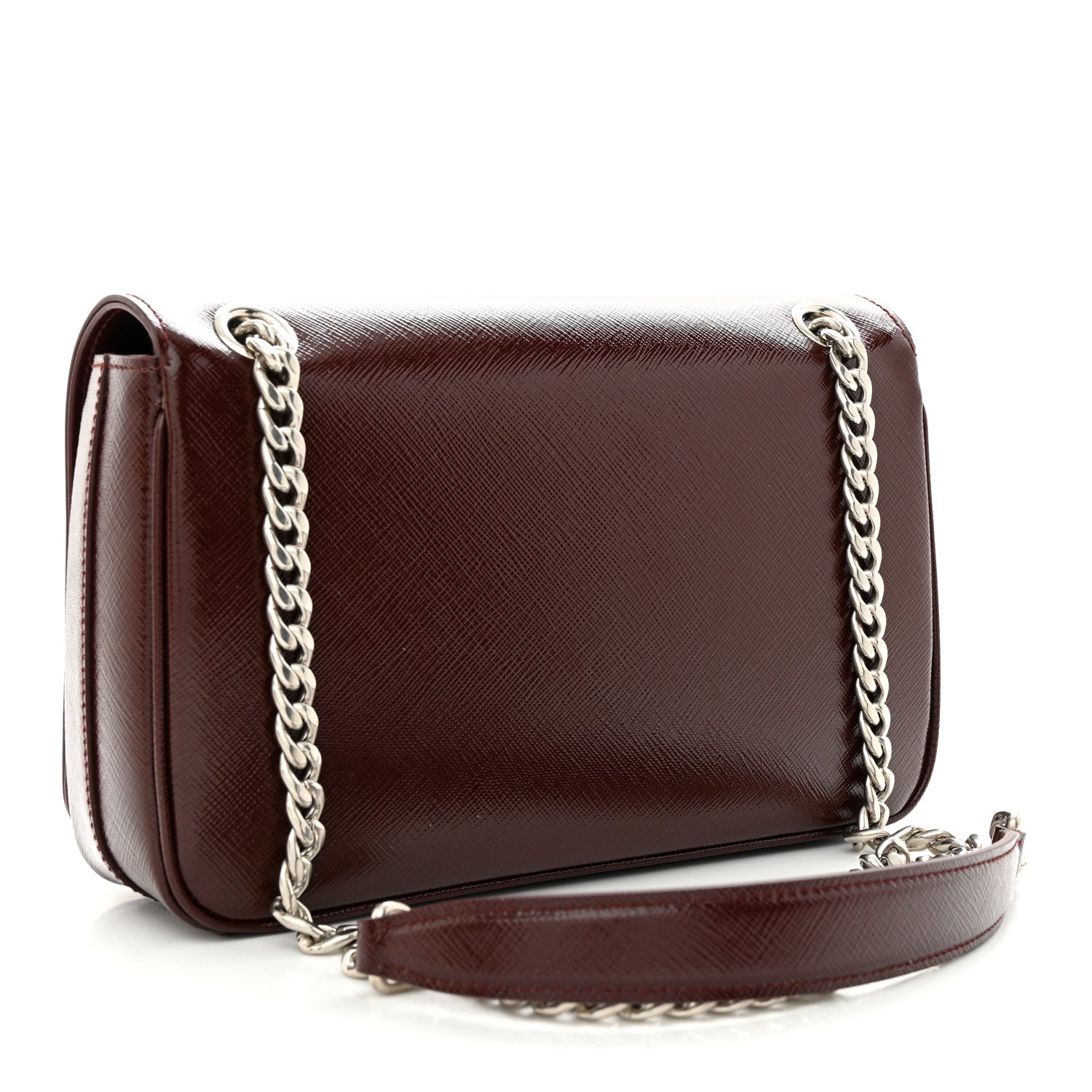 Prada Saffiano Vernice Flap Chain Crossbody Granato 3 of 10