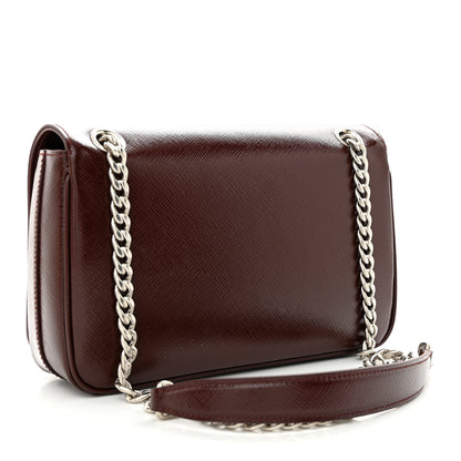 Prada Saffiano Vernice Flap Chain Crossbody Granato 3 of 10