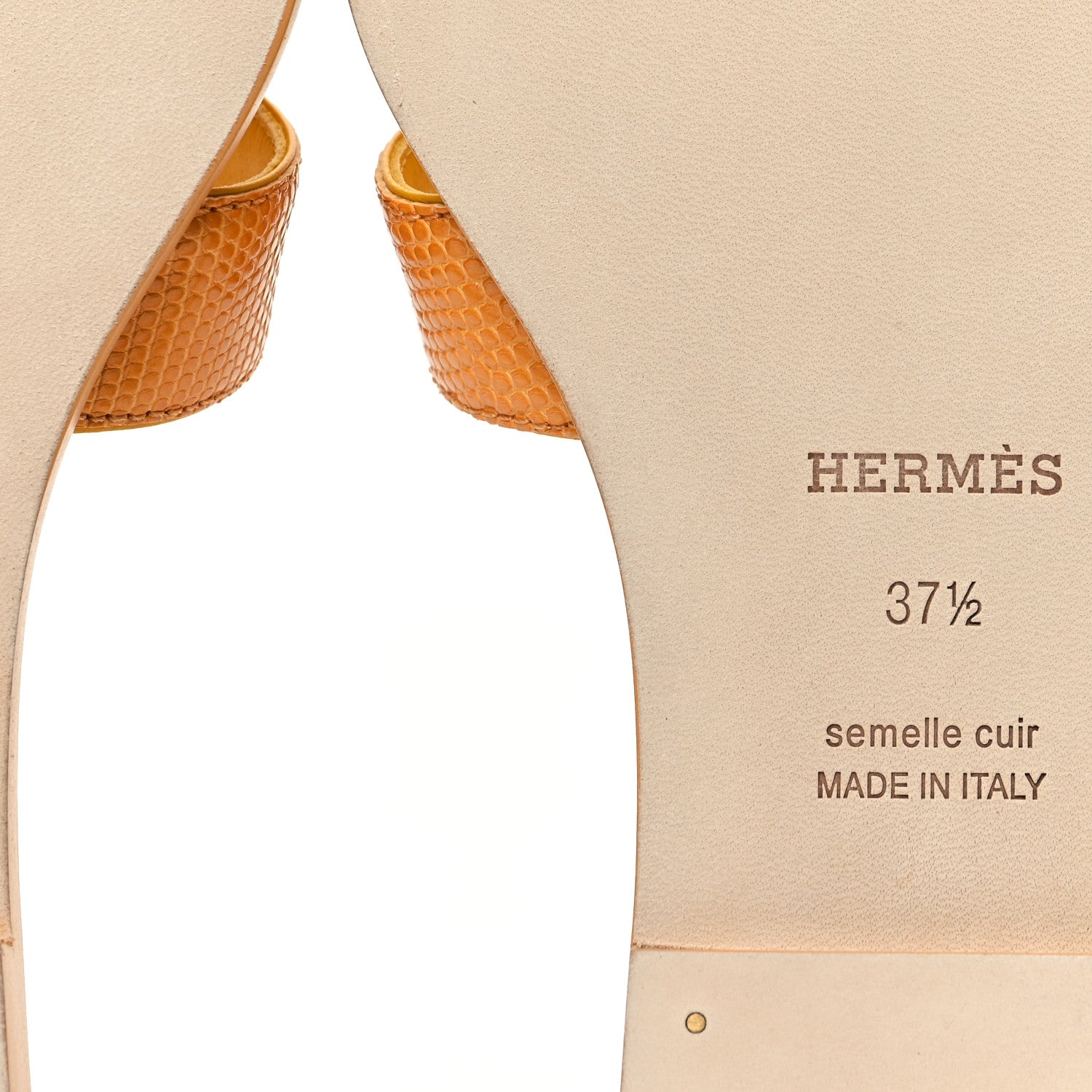 Hermes Lizard Oran Sandals 37.5 Jaune Bouton D'or 6 of 9