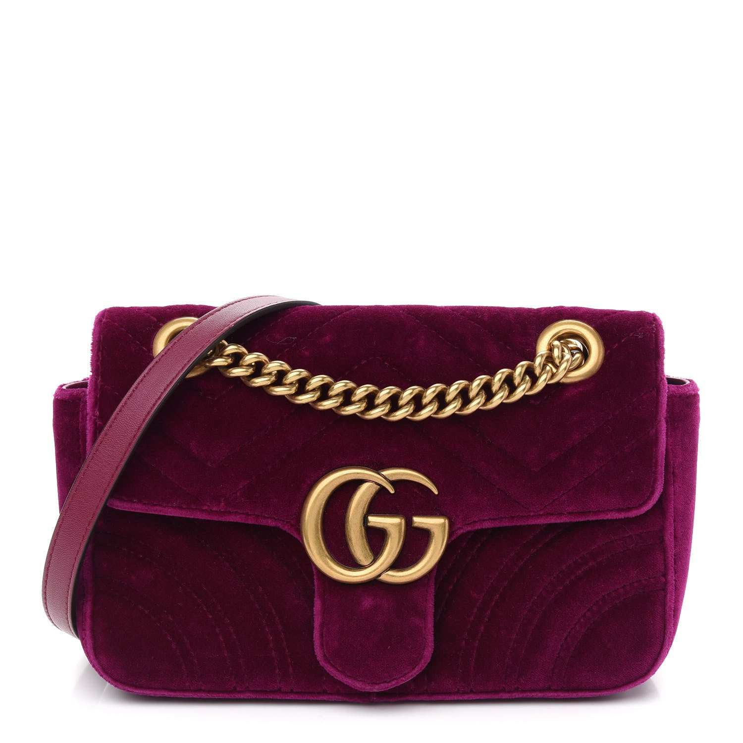 Gucci Velvet Matelasse Mini GG Marmont Shoulder Bag Fuchsia Violet Cyclamen 1 of 10