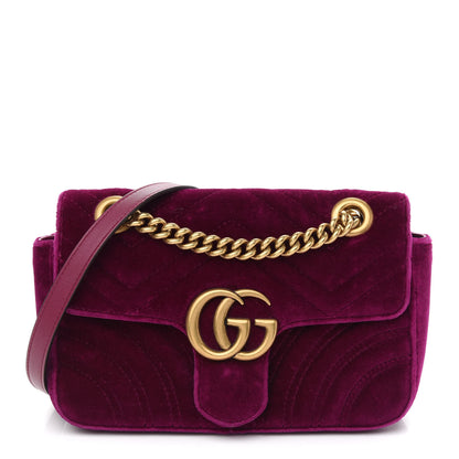 Gucci Velvet Matelasse Mini GG Marmont Shoulder Bag Fuchsia Violet Cyclamen 1 of 10