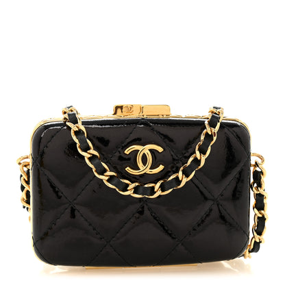 Chanel Glazed Goatskin Quilted Small Box With Chain Black 1 of 10