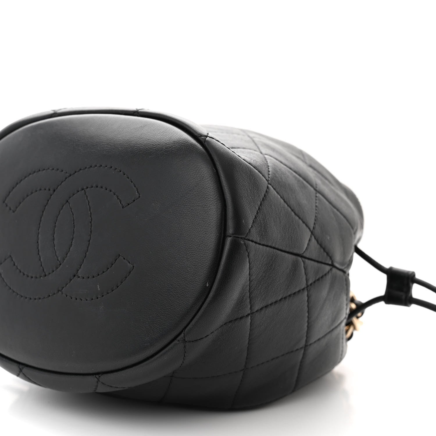 Chanel Shiny Lambskin Quilted Chain Is More Drawstring Bag Black 10 of 11