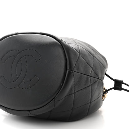 Chanel Shiny Lambskin Quilted Chain Is More Drawstring Bag Black 10 of 11
