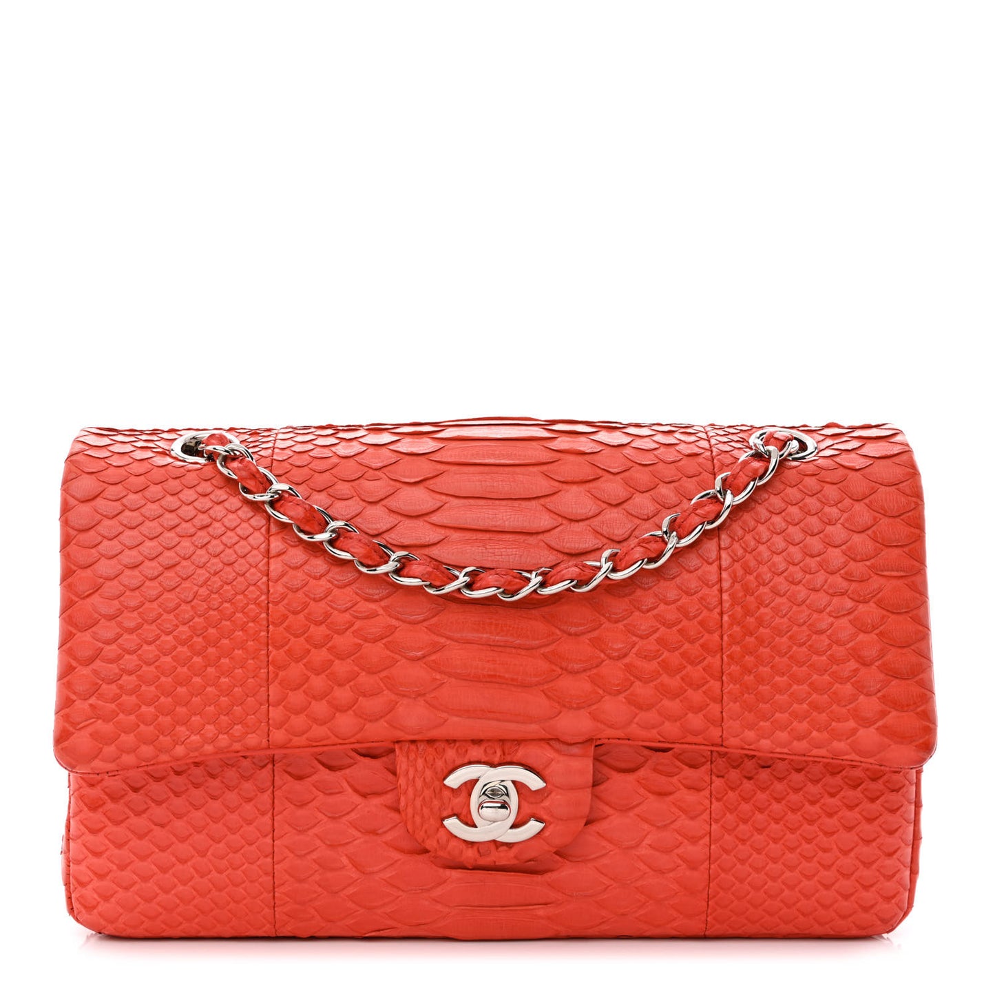 Snakeskin Medium Double Flap Red