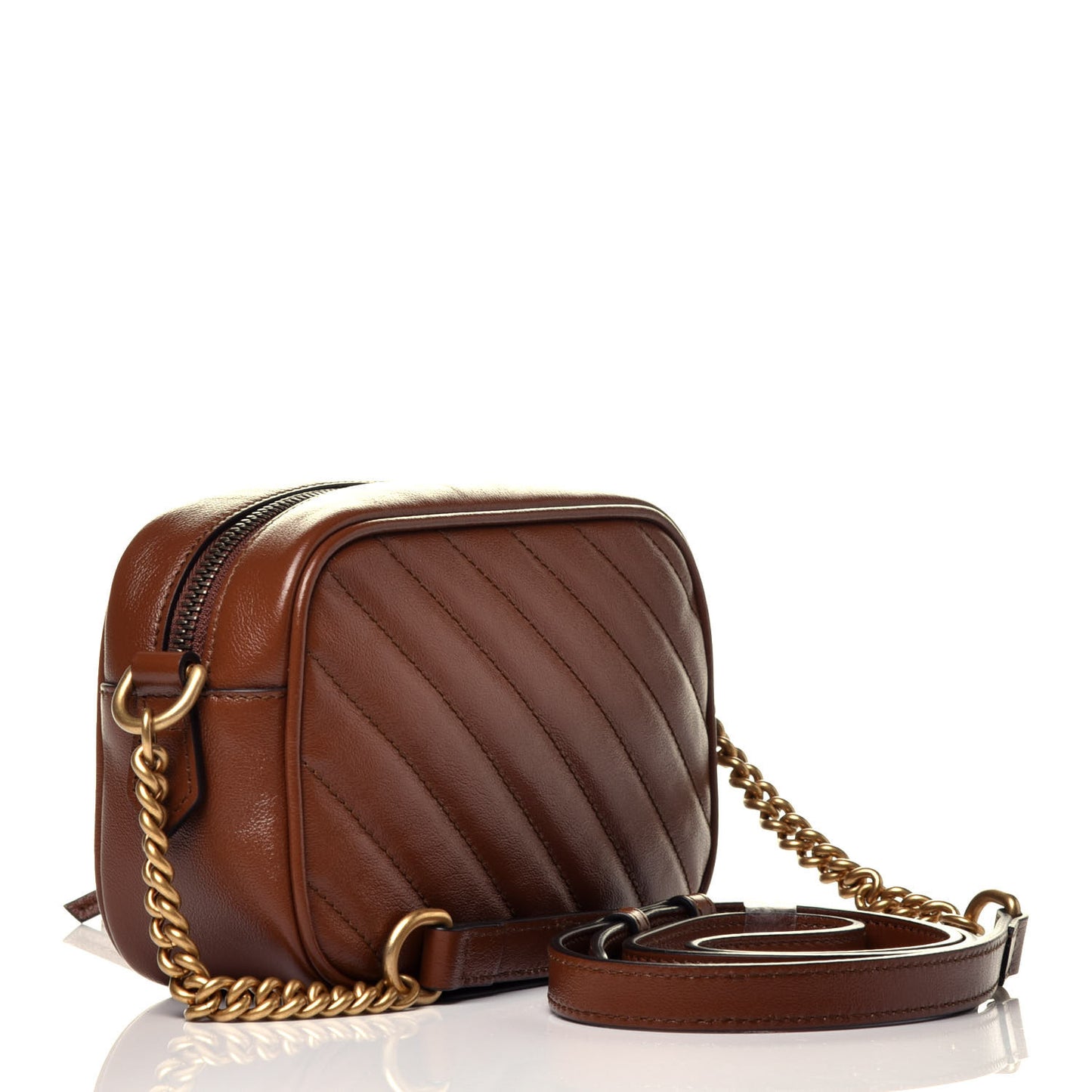 Glazed Calfskin Matelasse Diagonal Mini GG Marmont Chain Shoulder Bag Cuir