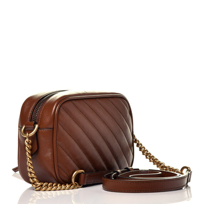Gucci Glazed Calfskin Matelasse Diagonal Mini GG Marmont Chain Shoulder Bag Cuir 3 of 9