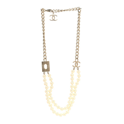 Chanel Pearl CC Double Strand Necklace Gold White 3 of 5