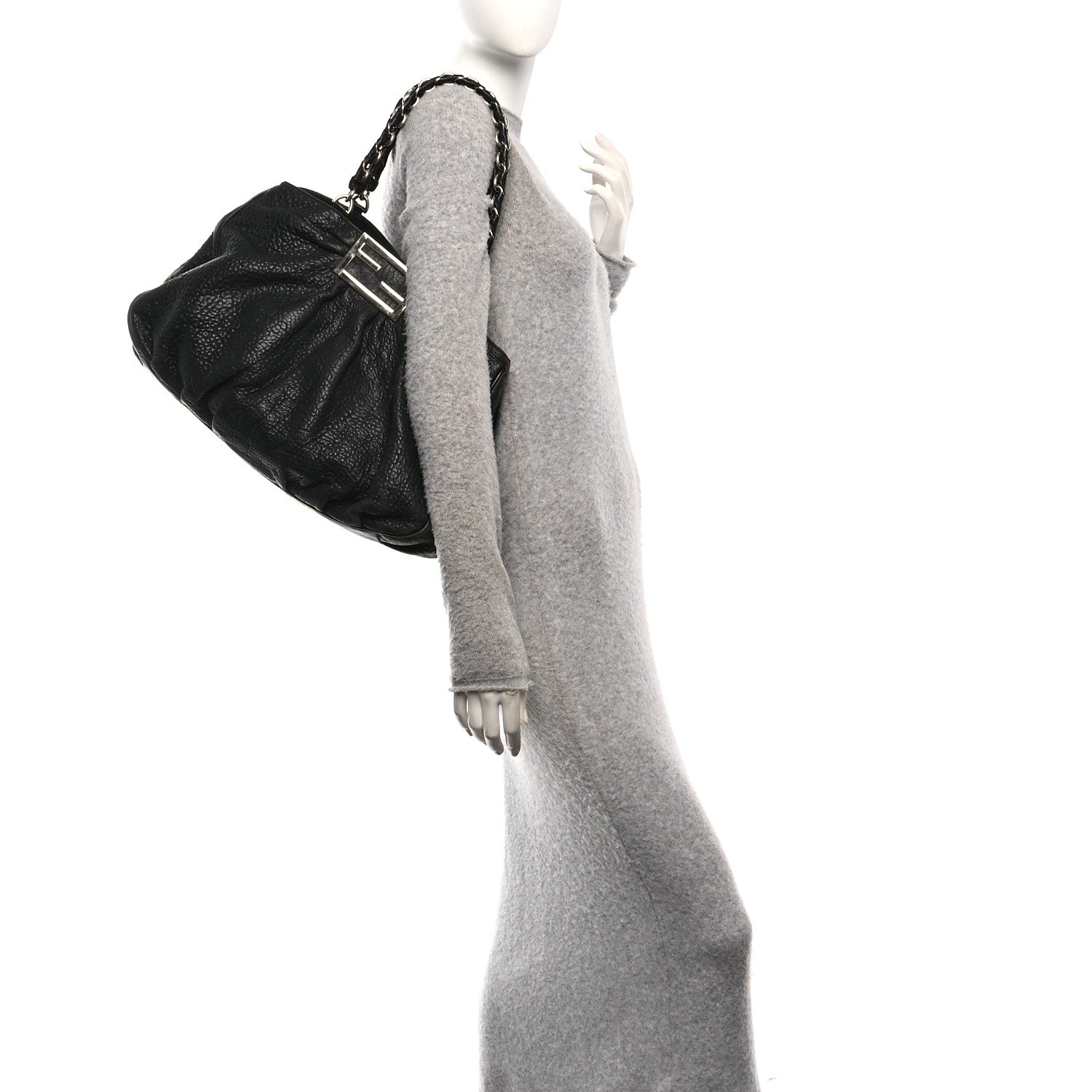 Fendi Crinkled Lambskin Mia Tote Black 2 of 10