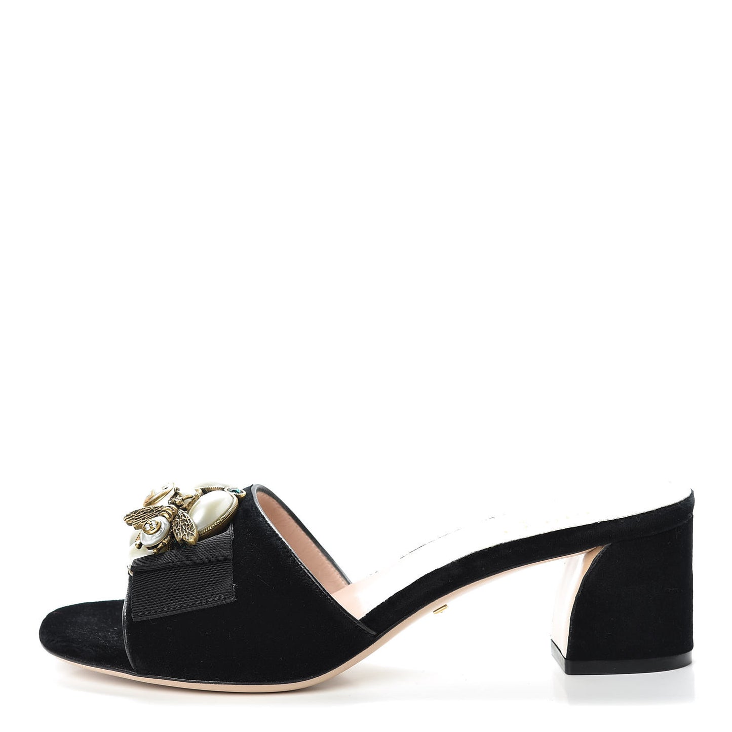 Velvet Etoile Pearl Embellished Mid Heel Slide Sandals 35.5 Black
