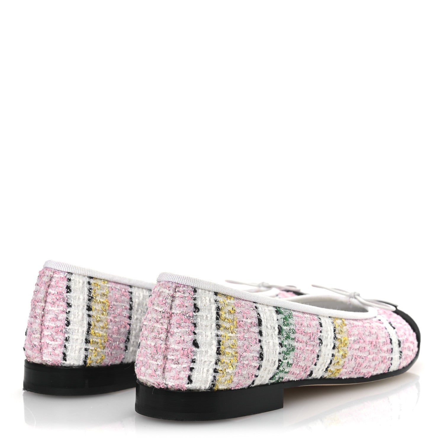 Chanel Tweed Grosgrain Cap Toe Ballerina Flats 38 White Pink Black 5 of 11