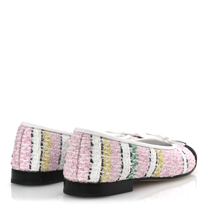 Chanel Tweed Grosgrain Cap Toe Ballerina Flats 38 White Pink Black 5 of 11