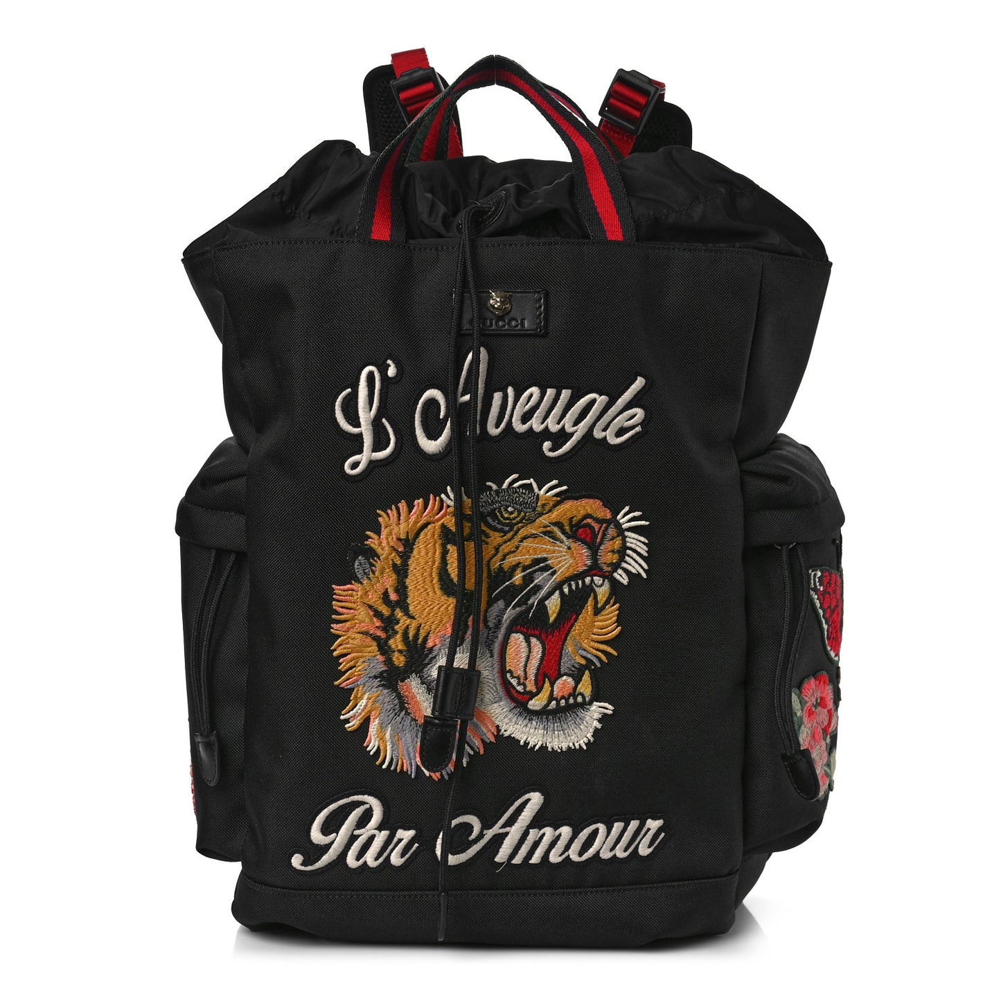 Techno Canvas Web L'Aveugle Par Amour Embroidered Double Buckle Backpack Black
