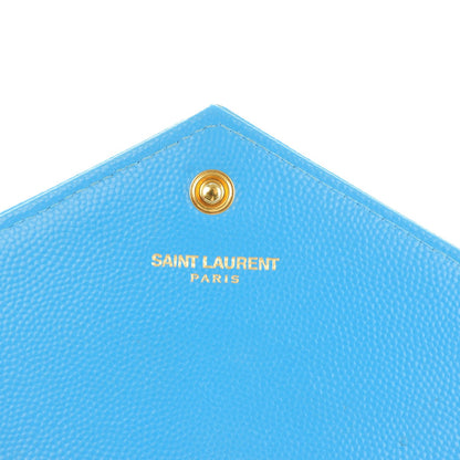 Saint Laurent Grain De Poudre Matelasse Chevron Monogram Envelope Chain Wallet Blue Clair 6 of 7