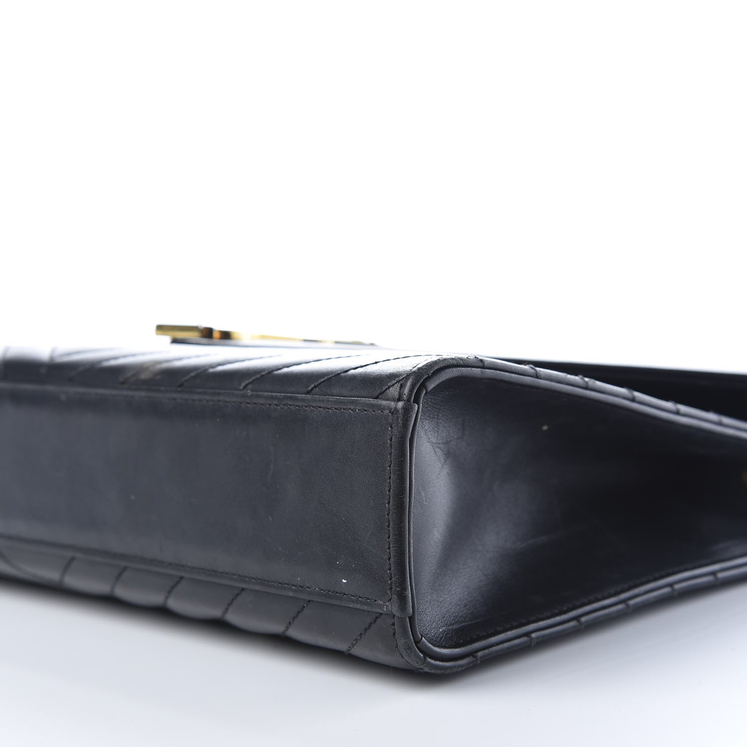Saint Laurent Smooth Calfskin Matelasse Chevron Large Monogram Satchel Black 18 of 32