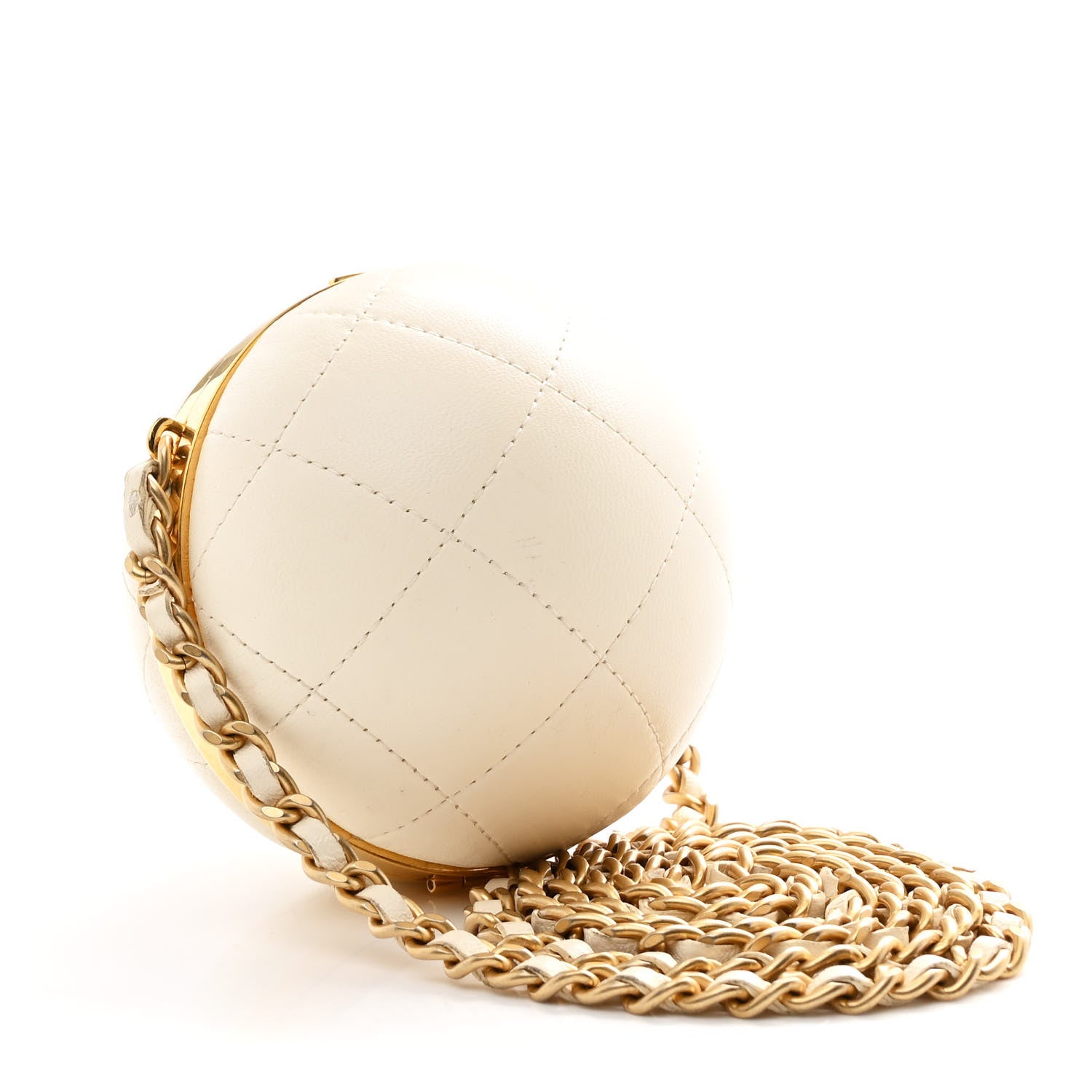 Chanel Lambskin Quilted Sphere Minaudiere Chain Clutch White 2 of 9