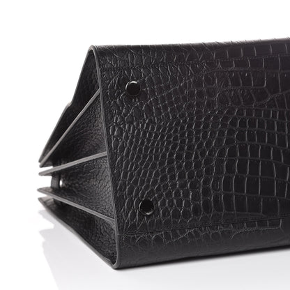 Saint Laurent Calfskin Crocodile Embossed Large Sac De Jour Carryall Black 8 of 11