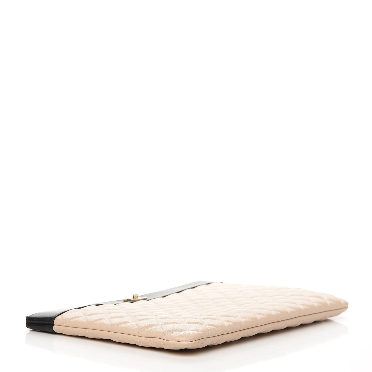 Sheepskin Quilted Large Vintage Mademoiselle Cosmetic Case Beige Black