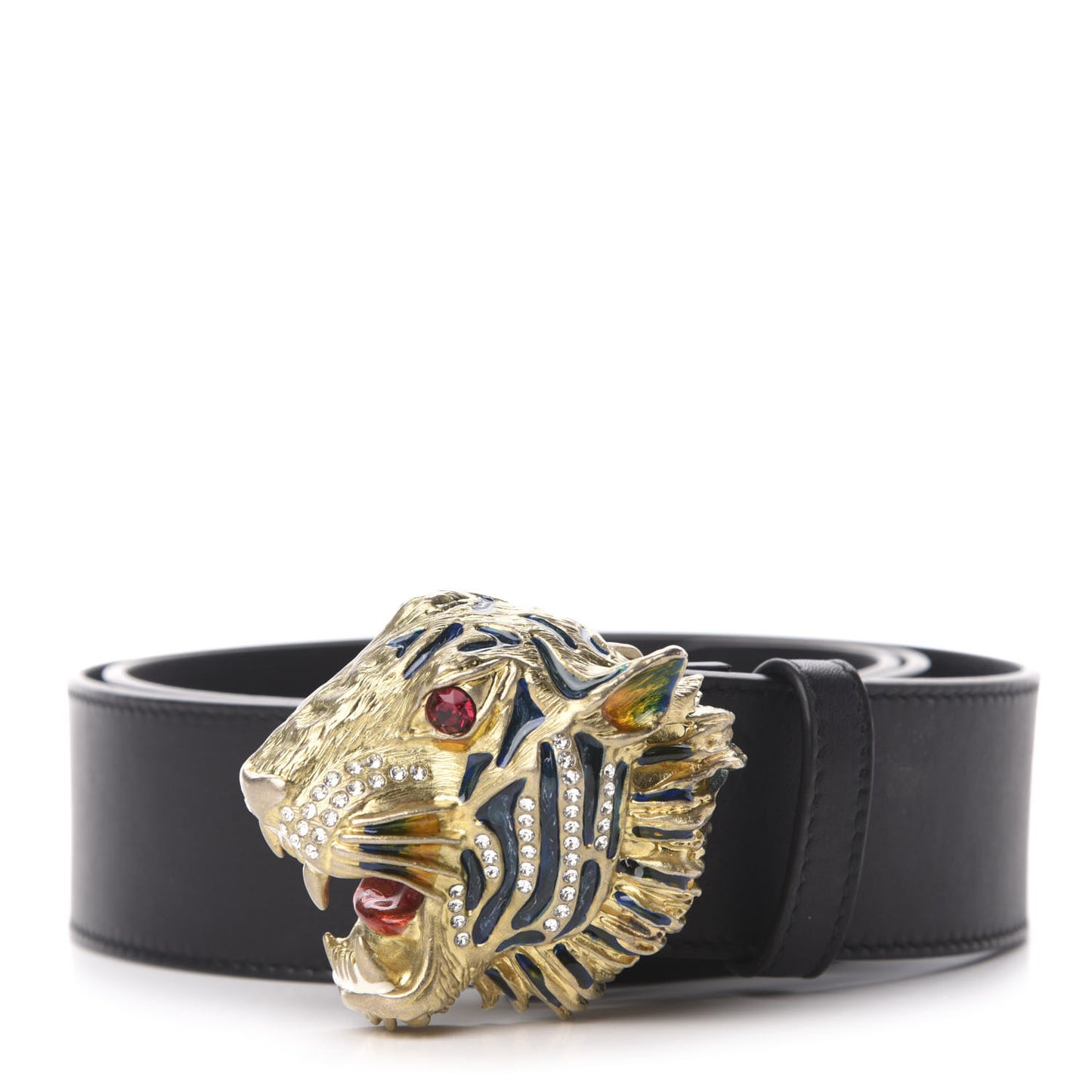 Calfskin Crystal Feline Belt 90 36 Black