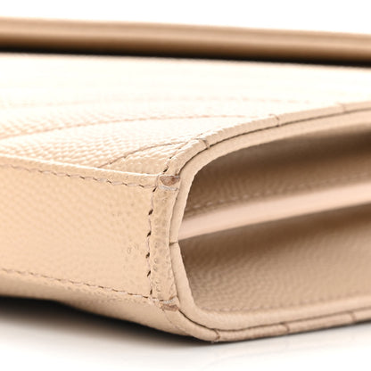 Saint Laurent Grain De Poudre Matelasse Chevron Monogram Chain Wallet Nude Powder 10 of 14