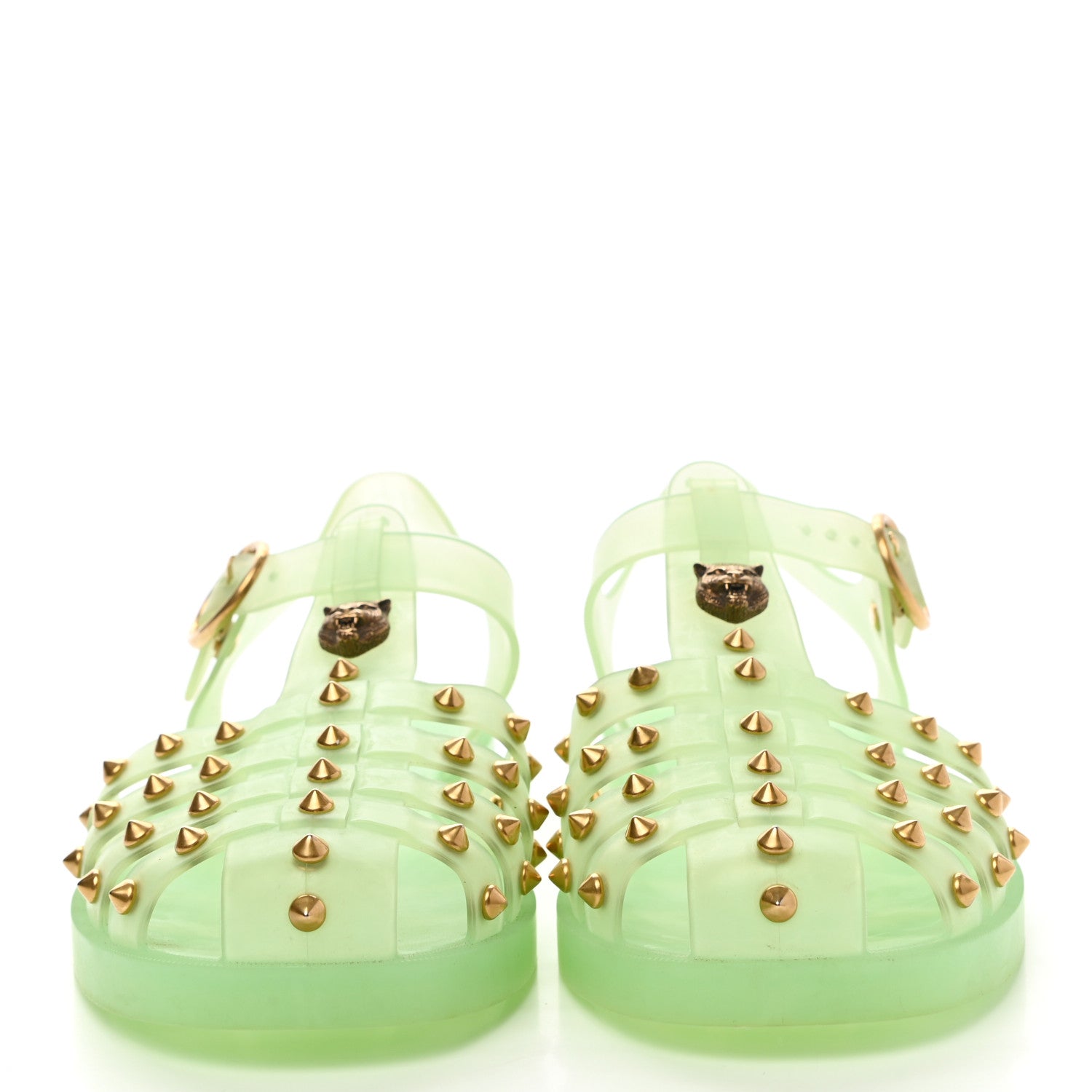 Gucci Rubber Studded Womens Buckle Strap Sandal 39 Light Green 2 of 7