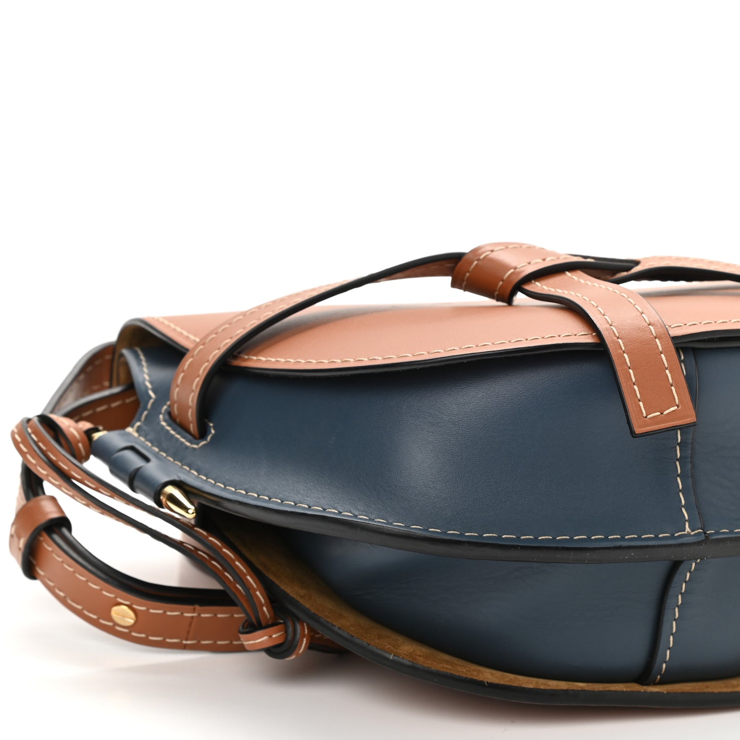 Calfskin Small Gate Crossbody Bag Tan Steel Blue