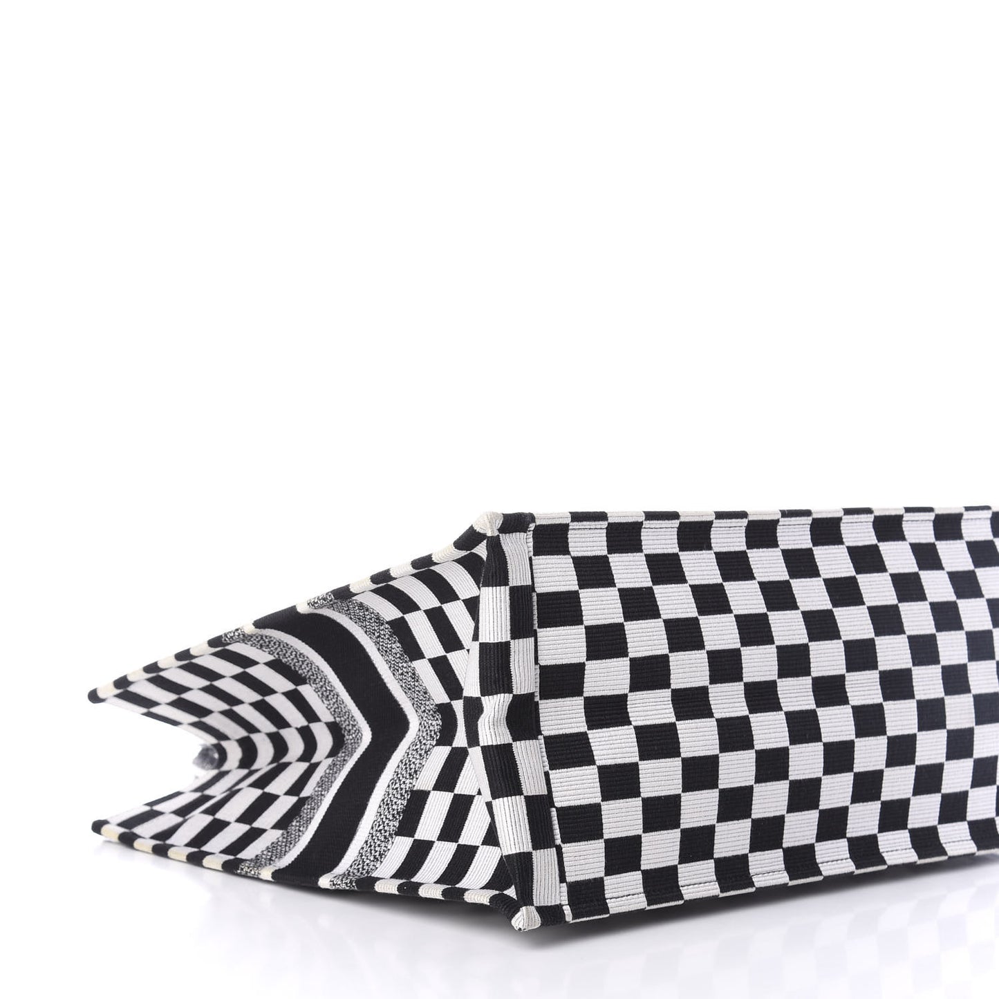 Canvas Embroidered Checkered Book Tote Black White