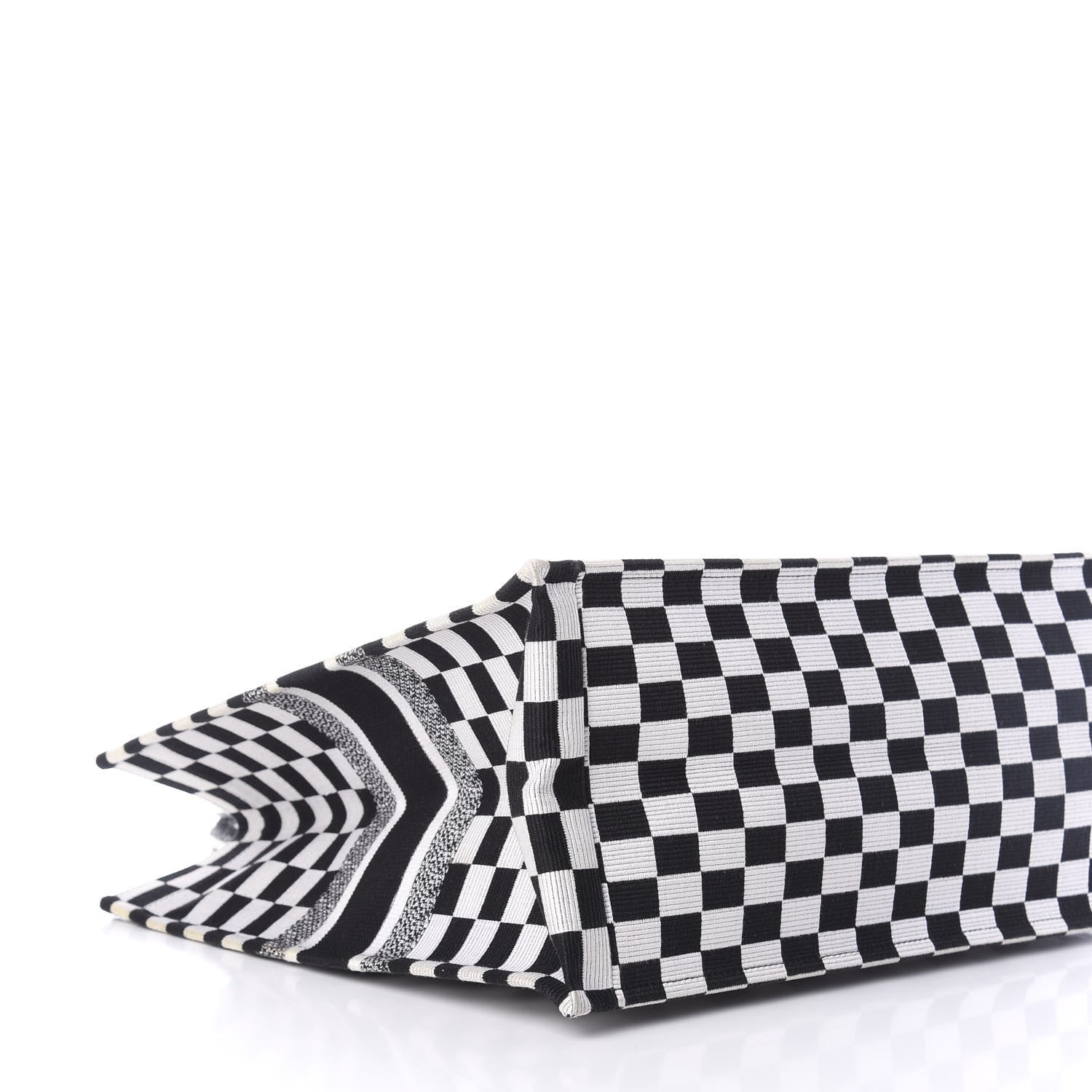 Christian Dior Canvas Embroidered Checkered Book Tote Black White 6 of 11