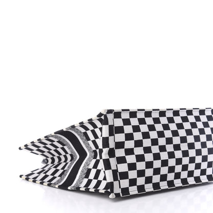 Christian Dior Canvas Embroidered Checkered Book Tote Black White 6 of 11