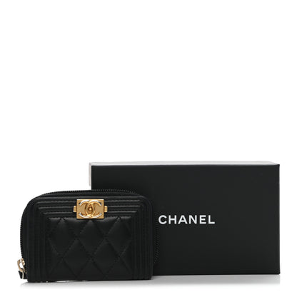 Chanel Lambskin Quilted Zip Around Boy Coin Purse Wallet Black 9 of 9
