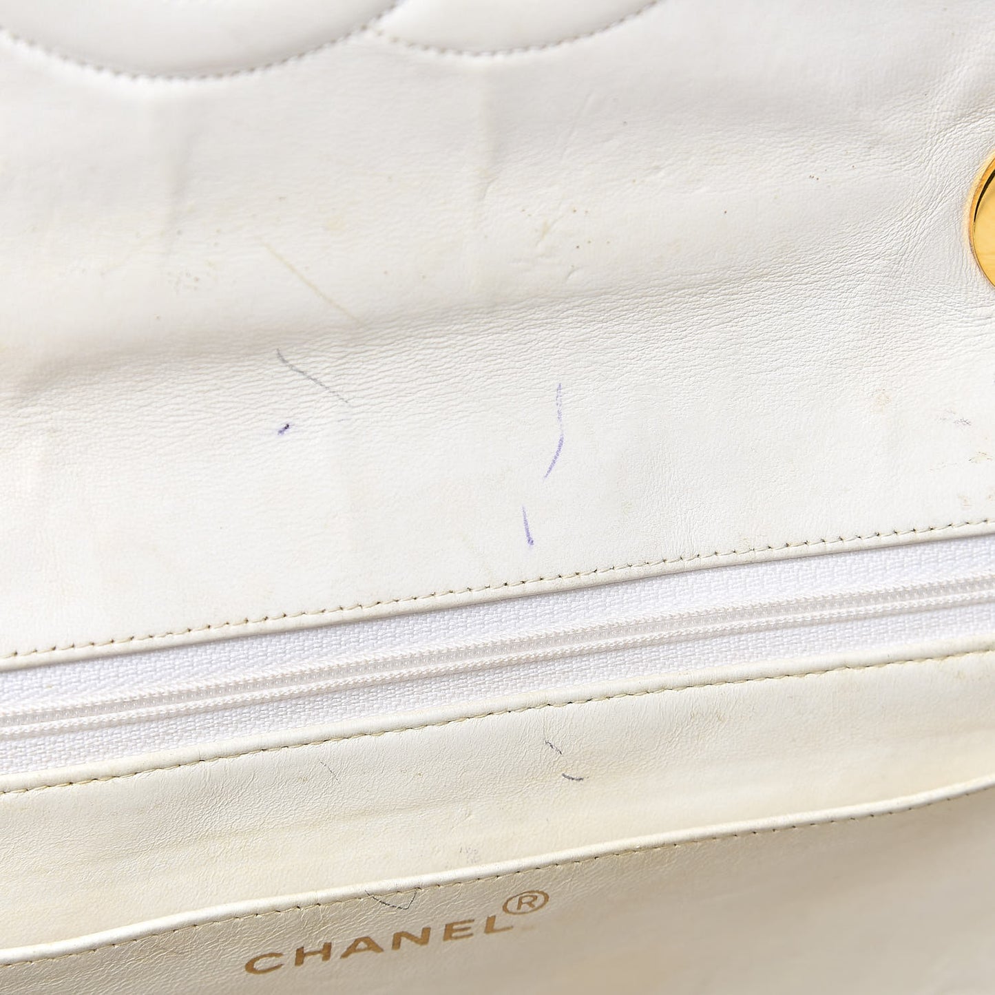 Patent Quilted Jumbo XL Chain Around Flap White
