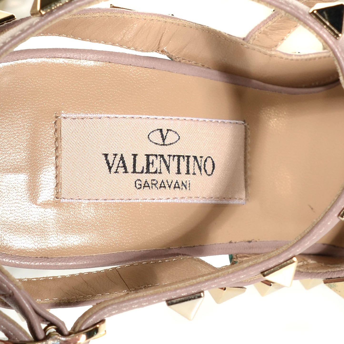 Calfskin Nappa Rockstud Ankle Strap 100mm Pumps 35.5 Colibri Poudre
