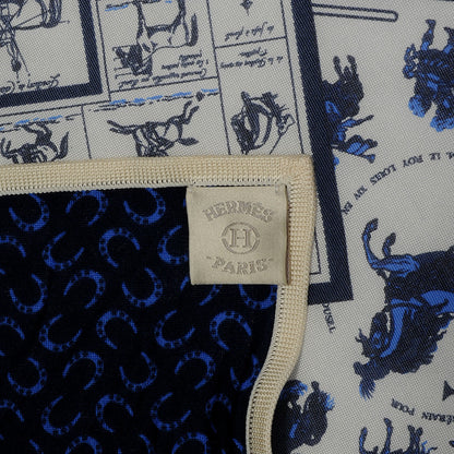 Hermes Silk Jersey A Cheval Sur Mon Carre Scarf 90 Bleu 5 of 6