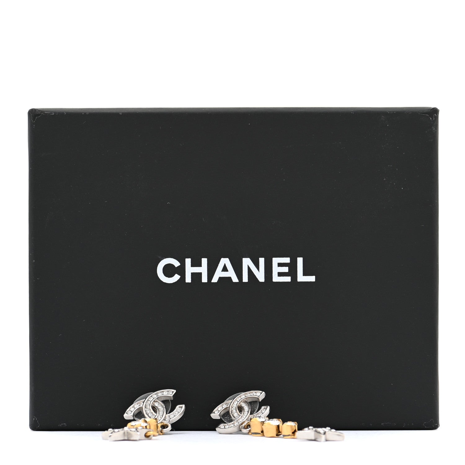 Chanel Crystal Star Drop CC Earrings Silver Gold 5 of 5