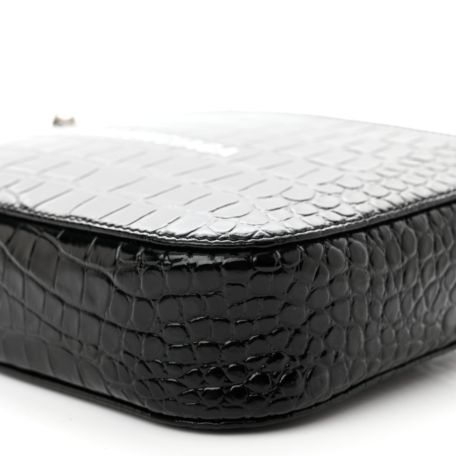 Balenciaga Shiny Calfskin Logo Crocodile Embossed S Everyday Camera Bag with Handle Black 11 of 13