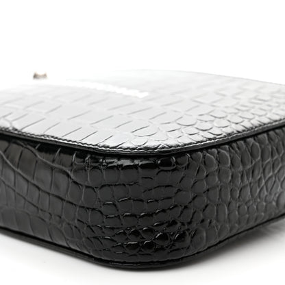 Balenciaga Shiny Calfskin Logo Crocodile Embossed S Everyday Camera Bag with Handle Black 11 of 13