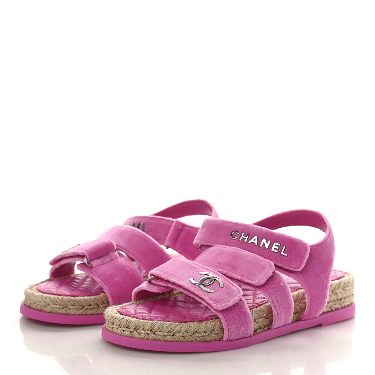 Chanel Velvet CC Flat Sandals 37 Pink 4 of 10