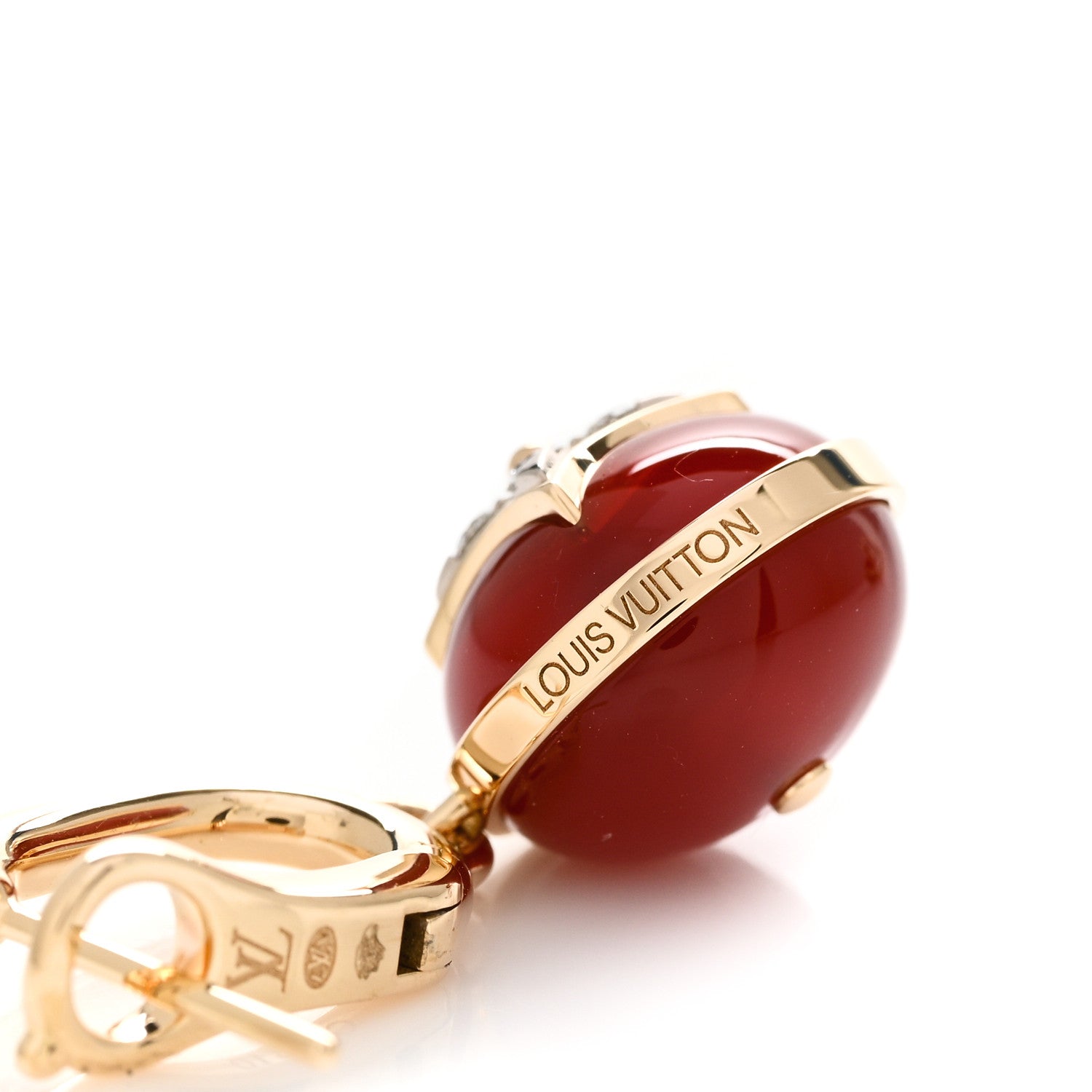 Louis Vuitton 18K Yellow White Gold Diamond Carnelian B Blossom Earrings 4 of 5