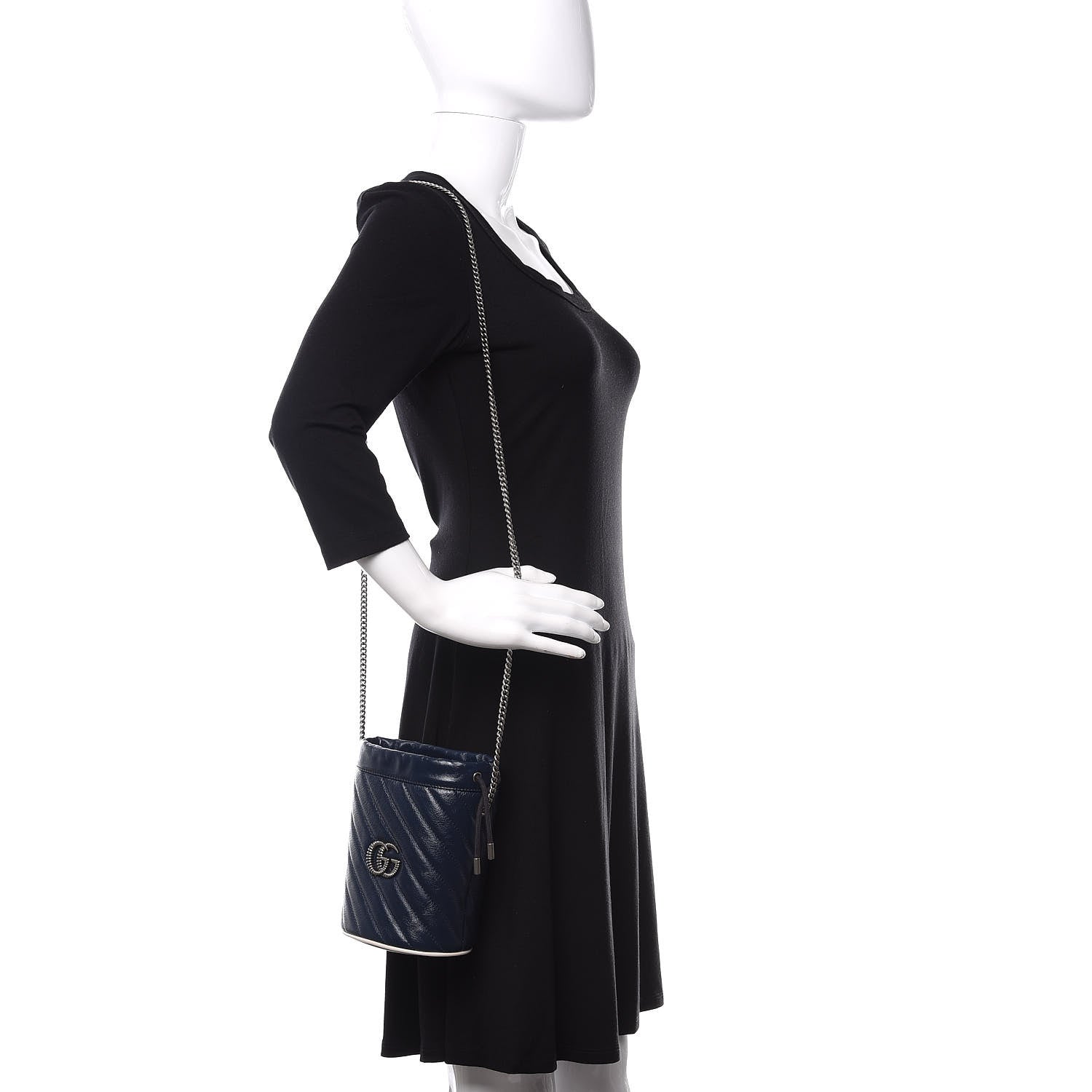 Gucci Vintage Effect Calfskin Matelasse Diagonal Mini Torchon GG Marmont 2.0 Bucket Bag Blue Agata Mystic White 2 of 10