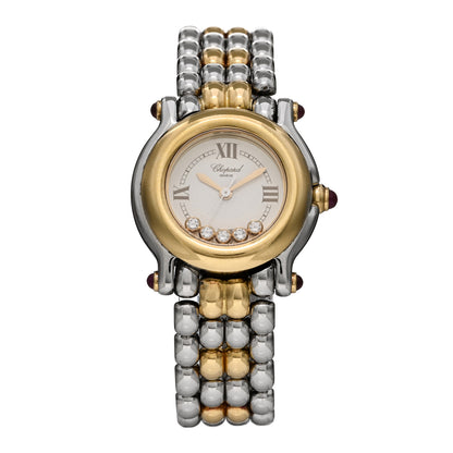 Chopard Stainless Steel 18K Yellow Gold 5 Diamond 26mm Happy Sport Quartz Watch 1 of 4
