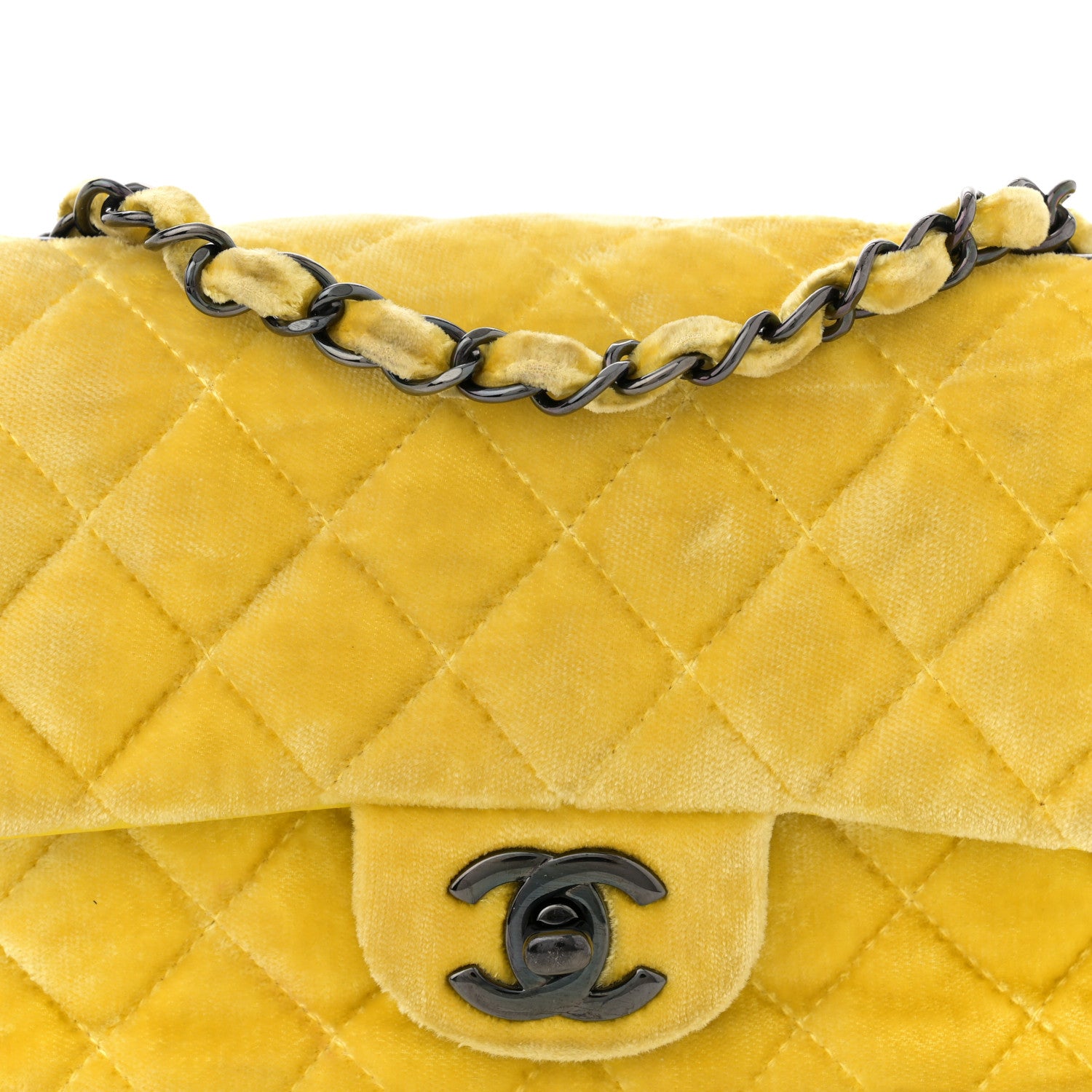 Chanel Velvet Quilted Mini Rectangular Flap Yellow 8 of 14