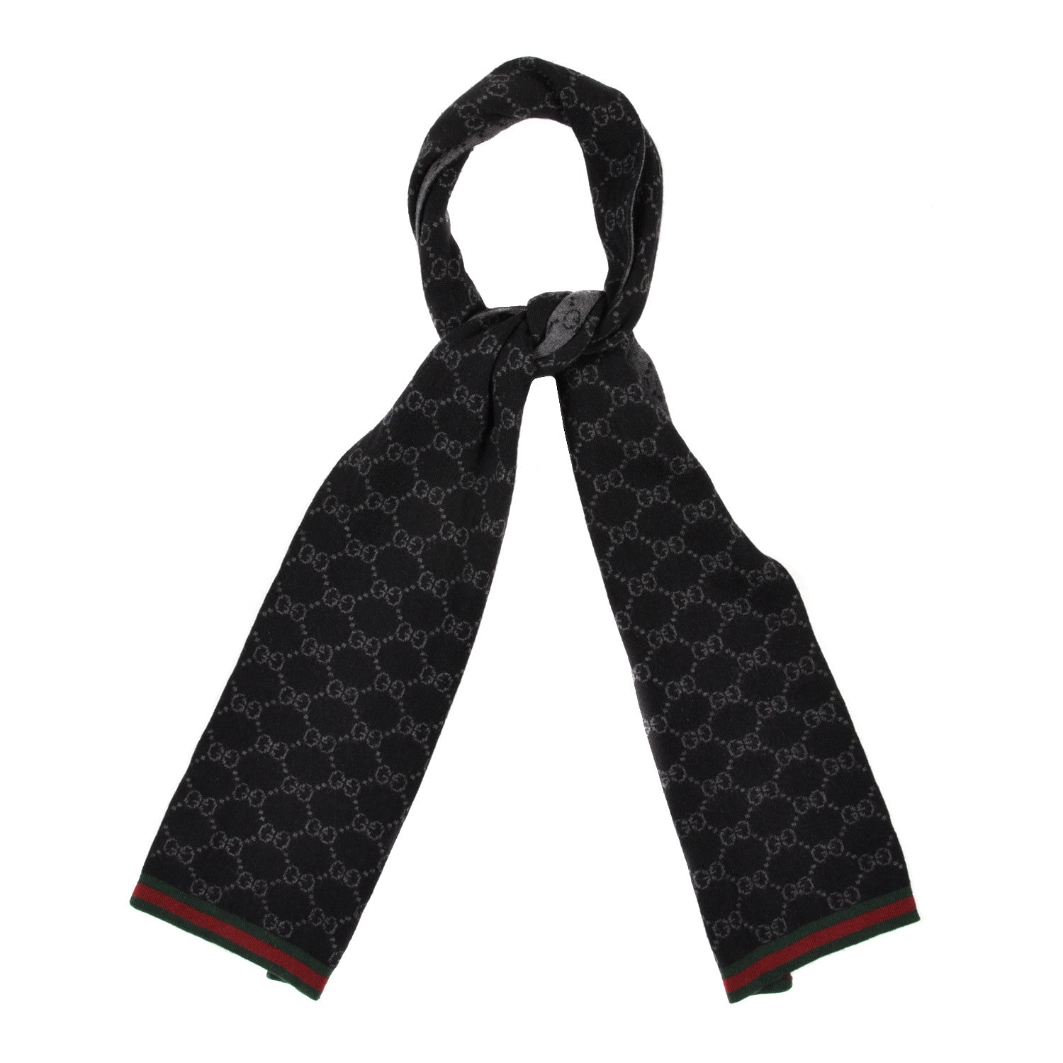 Gucci Wool Tricot GG Monogram Web Solange Scarf Black Medium Grey 1 of 4