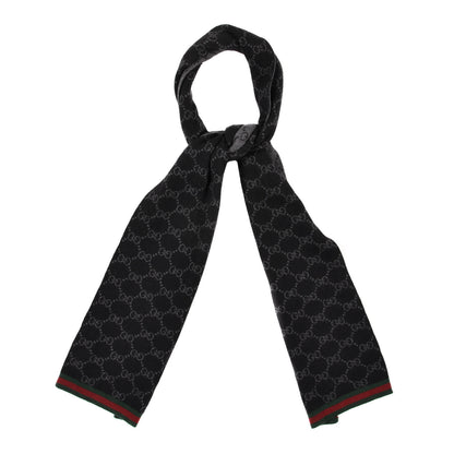 Gucci Wool Tricot GG Monogram Web Solange Scarf Black Medium Grey 1 of 4