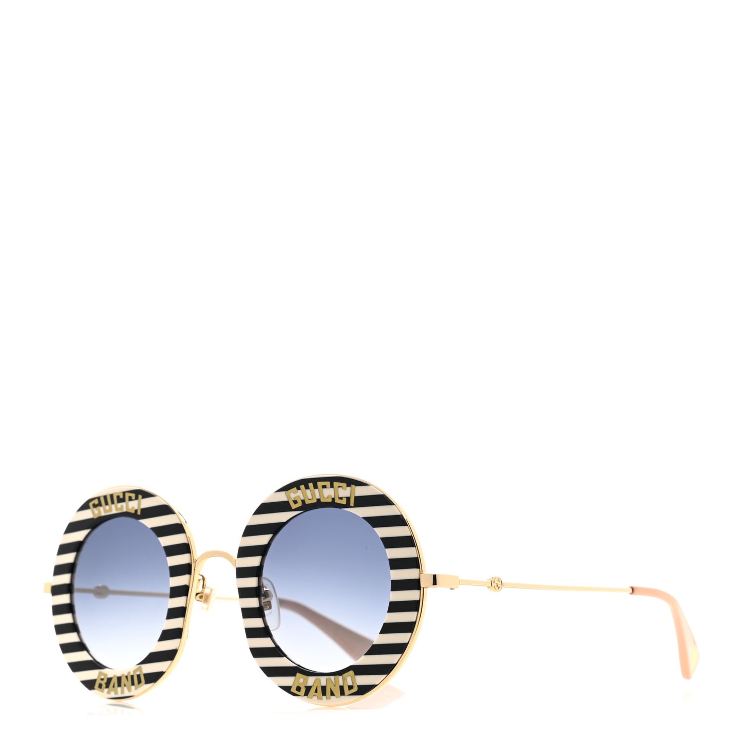 Metal Acetate Striped Gucci Band Round Frame Sunglasses GG0113S Black White