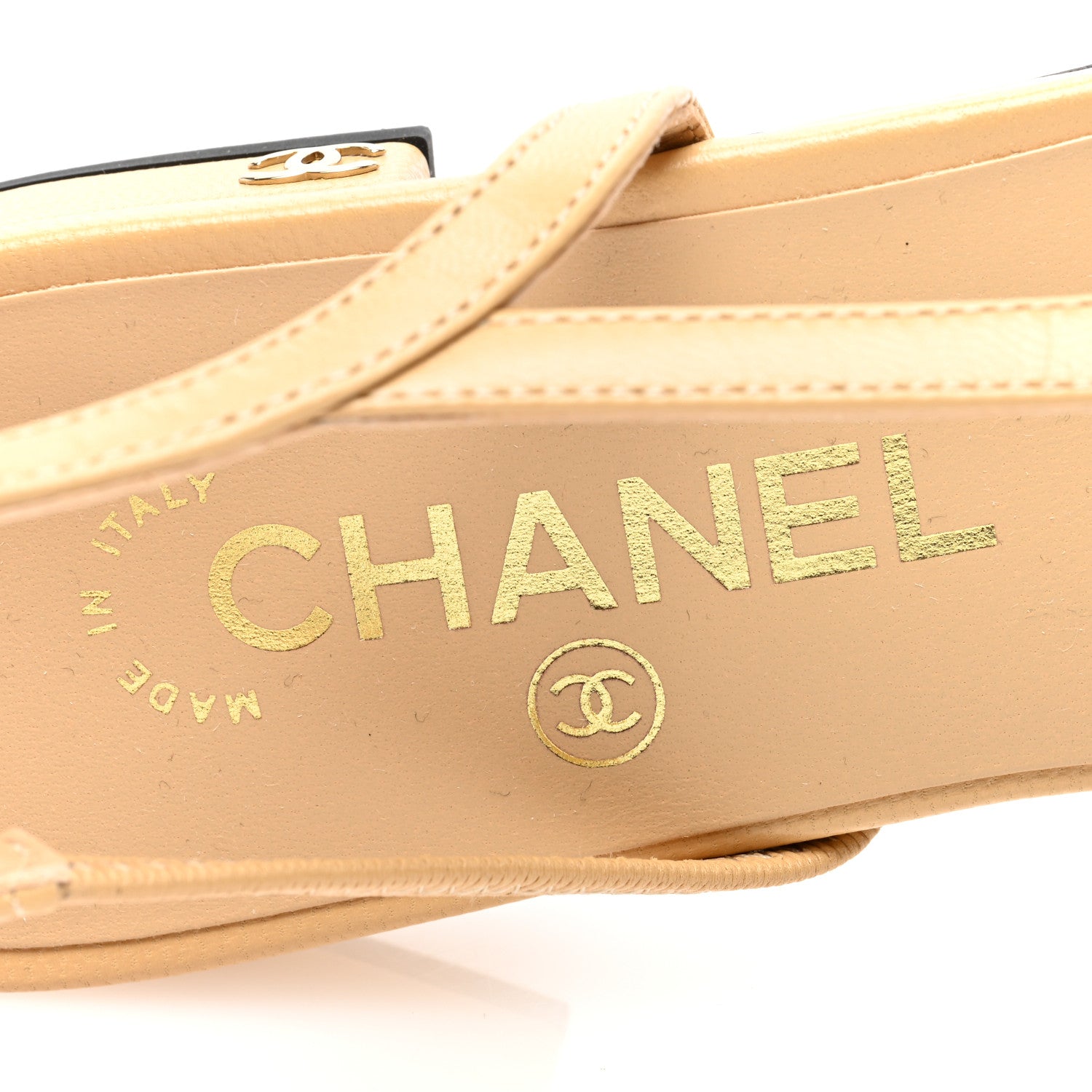 Chanel Goatskin Grosgrain CC Slingback Flats 39 Beige Black 7 of 8