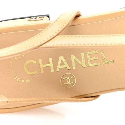 Chanel Goatskin Grosgrain CC Slingback Flats 39 Beige Black 7 of 8