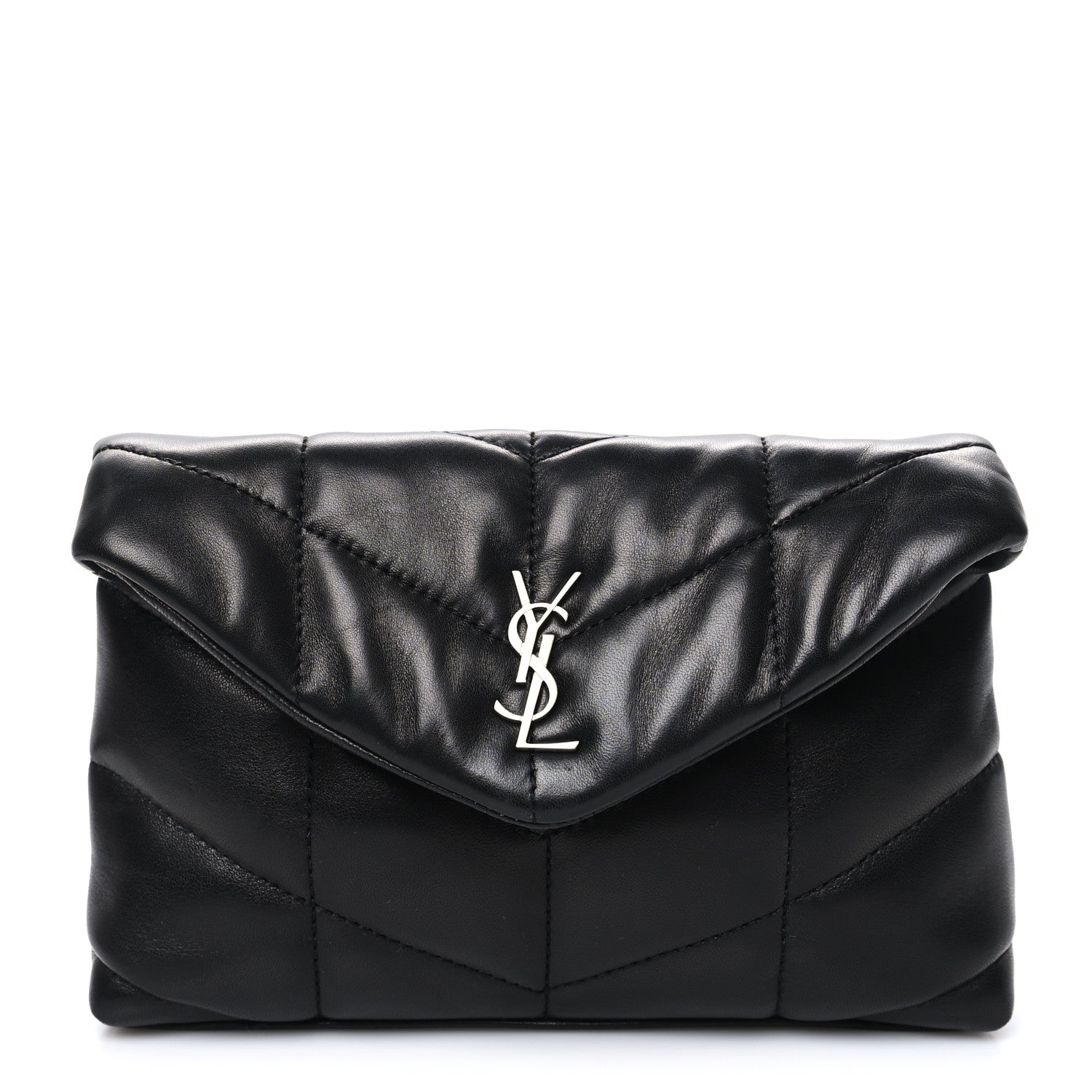 Saint Laurent Lambskin Monogram Loulou Puffer Pouch Clutch Black 3 of 13